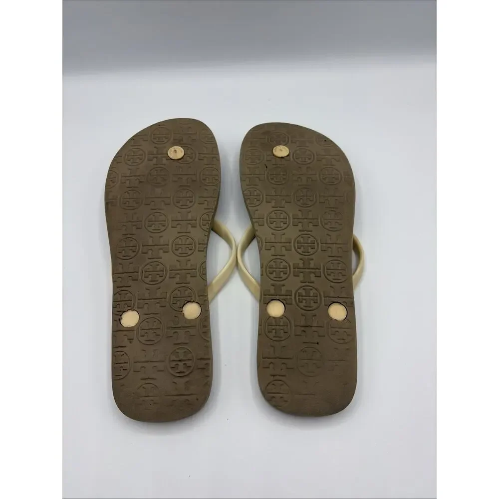 Tory Burch Neutral Tan Rubber Summer Flip Flops Sandals Women’s Sz 7